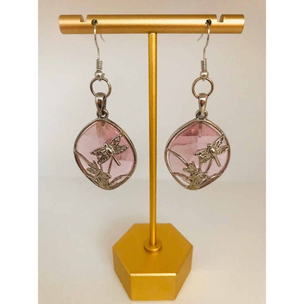 Pink Dragonfly Fishhook Style Earrings